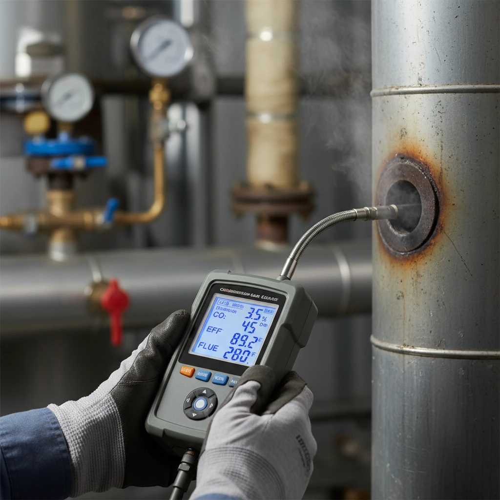 Analyseur de combustion lors du contrôle d'une chaudiere gaz en Belgique