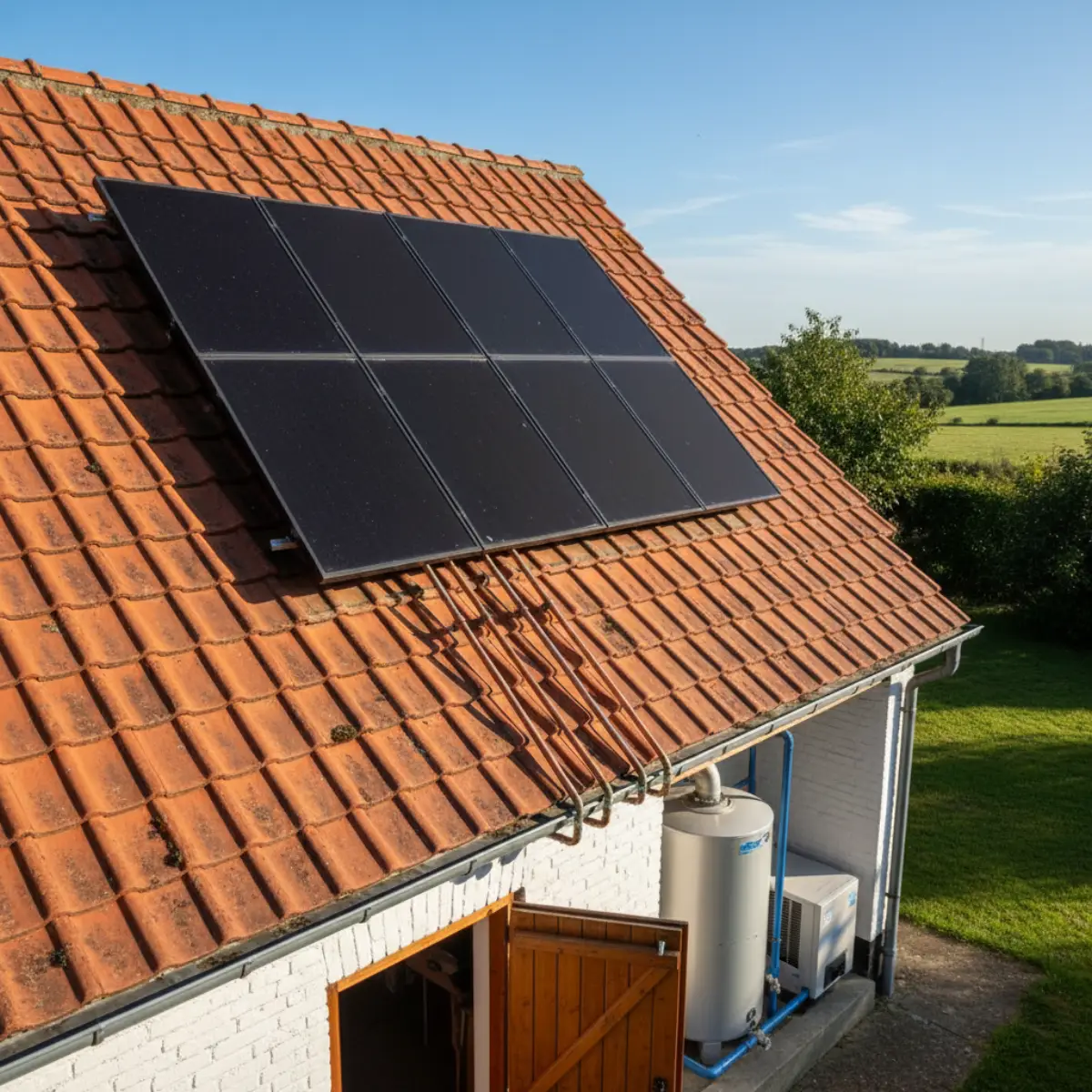 Installation combinant chaudiere et panneaux solaires sur une maison en Belgique