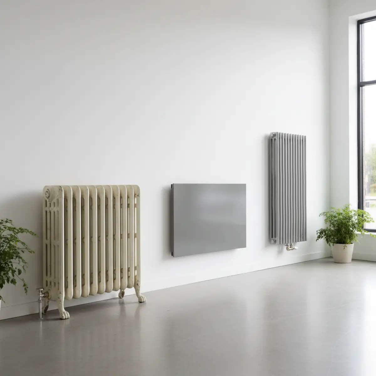Radiateur moderne dans un salon bien chauffe en Belgique
