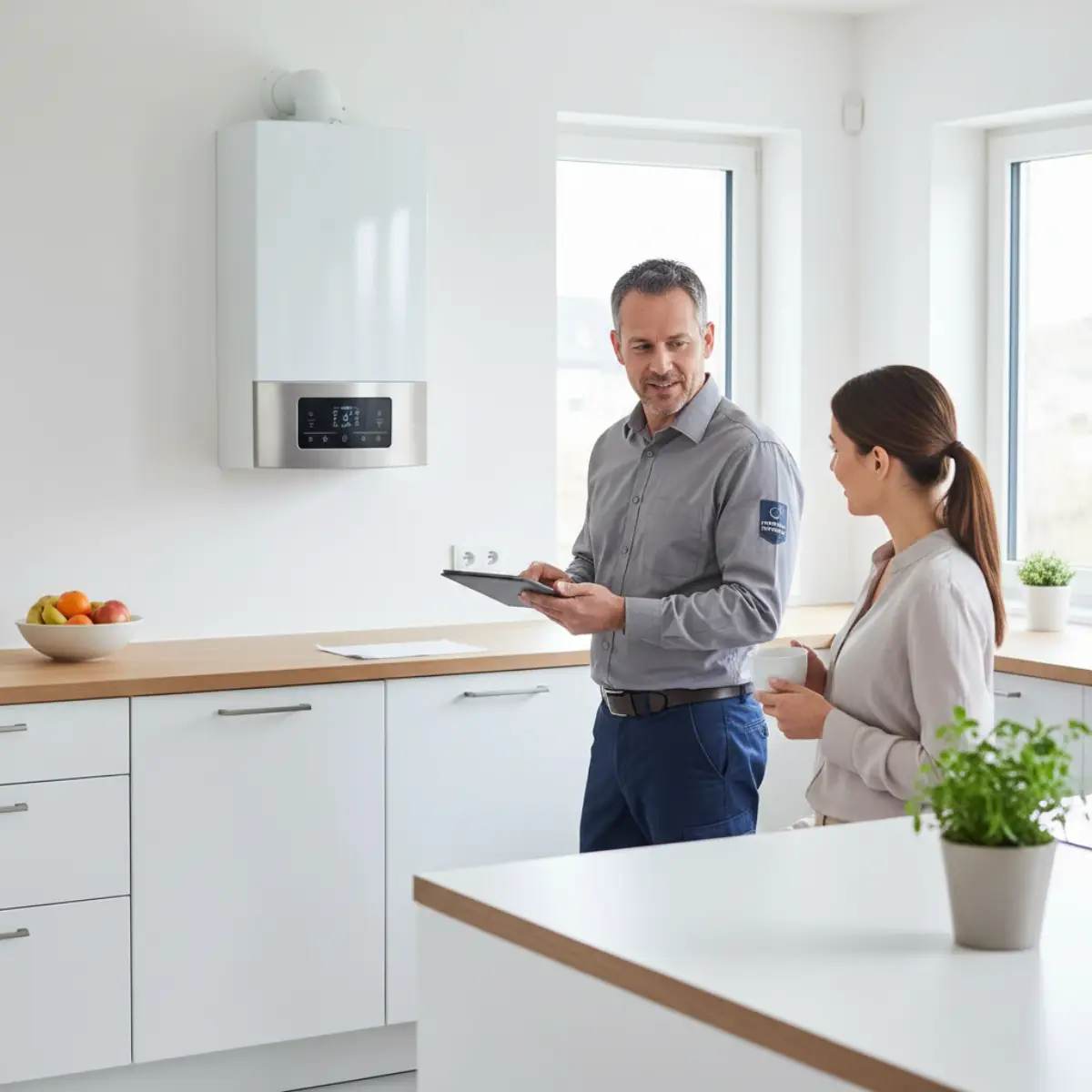 Technicien signant un contrat d'entretien chaudiere en Belgique