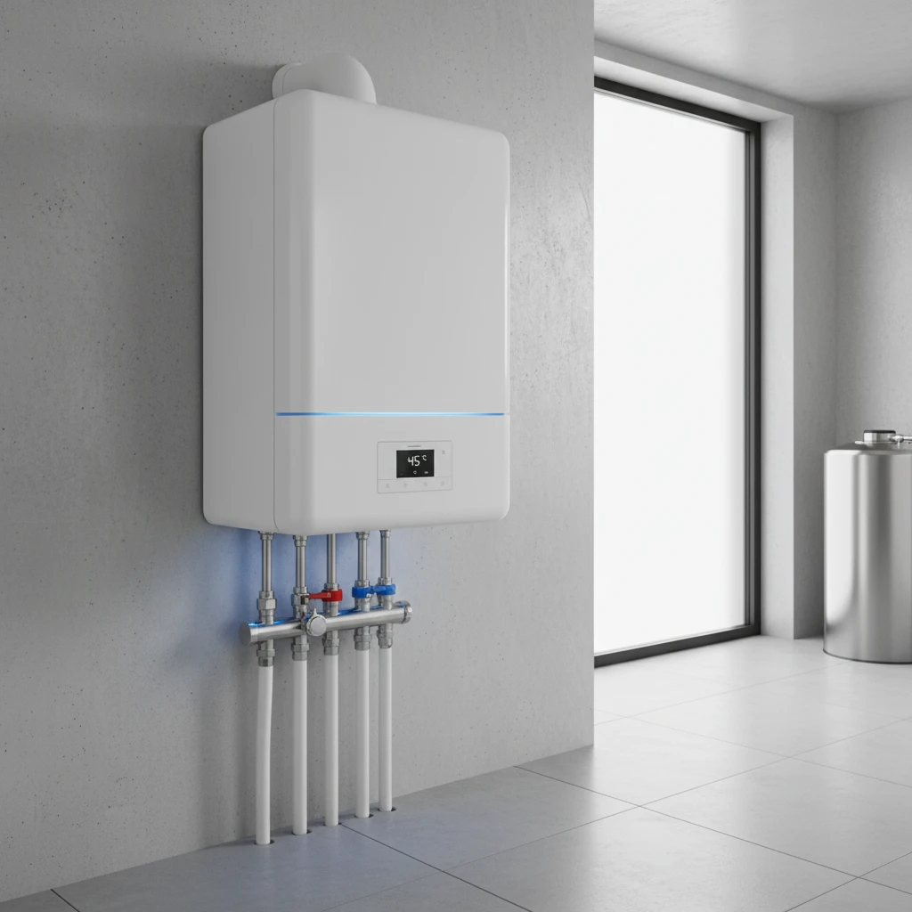 Chaudiere Buderus installee dans un interieur belge