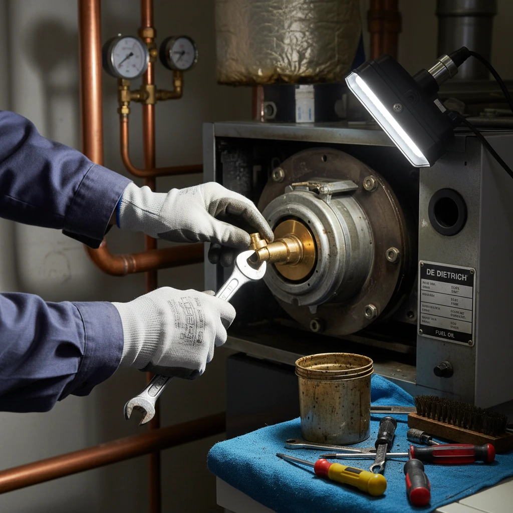 Remplacement du gicleur lors de l'entretien d'une chaudiere mazout